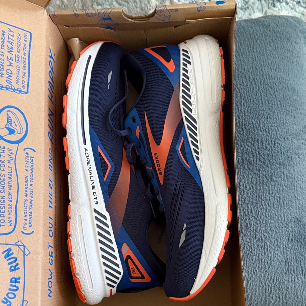 Brooks Adrenaline GTS 23 Cushion Support Men's Navy and Orange Athletic Shoes